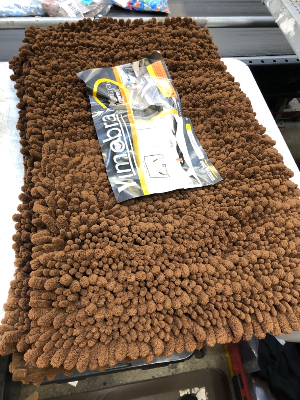 Photo 2 of Yimobra Original Luxury Chenille Bathroom Rug Mat, 60.2 x 24 Inches, Soft Shaggy and Comfortable, Large Size, Super Absorbent and Thick, Non-Slip, Machine Washable, Perfect for Bath Room, Brown Brown 24" X 60.2"