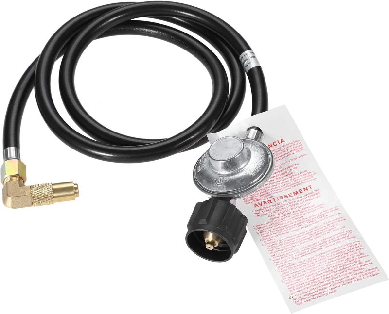 Photo 1 of 5 Feet Low Pressure Propane Regulator and Hose?Qcc1 Universal Grill Regulator Replacement Part with 90 Degree Elbow Adapter for Blackstone Camper Grill