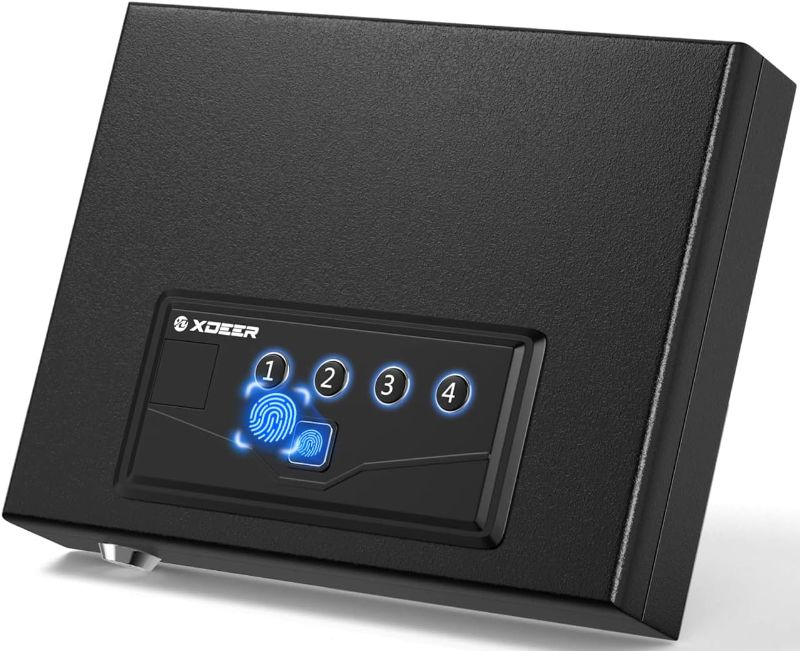 Photo 1 of XDeer Gun Safe, Quick-Access Handgun Firearm Safety Box with Upgraded Keypad & Key for Home Bedside Nightstand Car