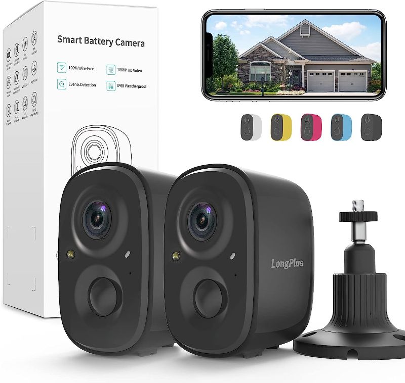 Photo 1 of LongPlus Wireless Outdoor Security Camera,2 Pack Battery Powered Wireless Security Camera for Home Security, Wireless WiFi Camera with AI Detection, Color Night Vision,Spotlight,2 Way Audio,Only2.4Ghz