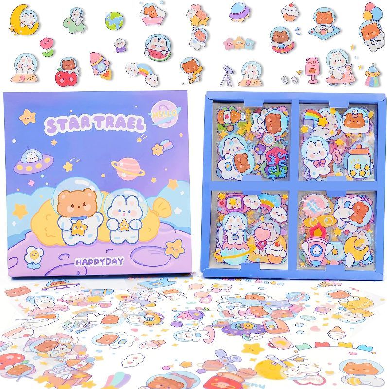 Photo 1 of CUNCUN 100 Sheets Cute Stickers Set, Kwaii Stickers Waterproof for Water Bottles, Phone Cases, Laptops, Scrapbook, DIY Crafts Supplies, Bullet Journaling, Aesthetic Sticker Packs for Girls Boys -- 2PCK 