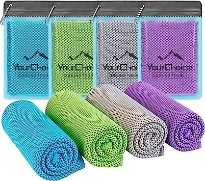 Photo 1 of Your Choice 4 Pack Cooling Towels for Neck and Face, Ideal Cooling Towels for Athletes, Instant Cool Towels for Workout Gym Yoga Golf Sports Outdoors - Turquoise/Green/Gray/Purple