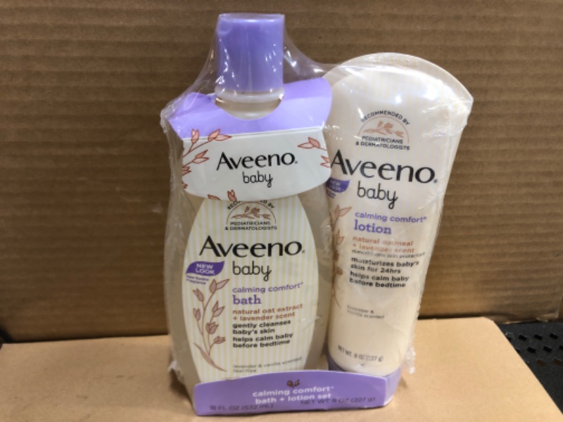 Photo 2 of Aveeno Baby Calming Comfort Bath & Lotion Set, Nighttime Baby Skin Care Products with Natural Oat, Lavender & Vanilla Scents, Paraben-, Phthalate- & Phenoxyethanol-Free, 2 Items