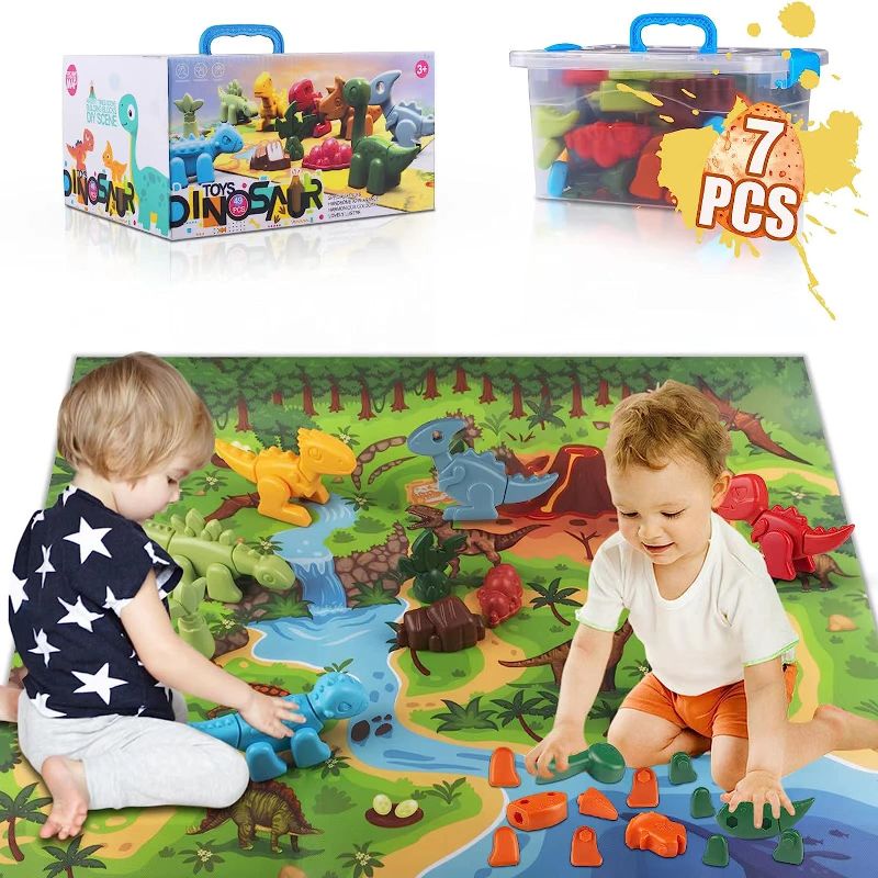 Photo 1 of Dinosaur Toys for Kids 3-5, Take Apart Dinosaur Toys with Activity Play Mat, STEM Construction Building Kid Toys with 7 Dino Figures Set to Create Dino World, Educational Gift for Preschool Boys Girls
