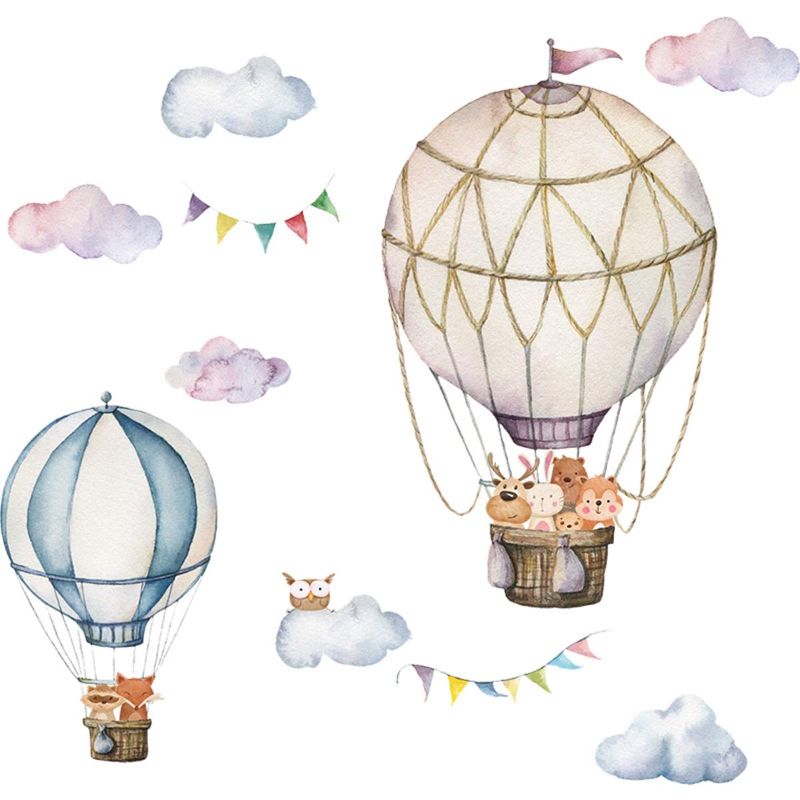 Photo 1 of Hot Air Balloon Wall Decals,Peel and Stick Removable Cloud Animal Balloons Wall Stickers Decoration for Kids Nursery Bedroom Living Room
