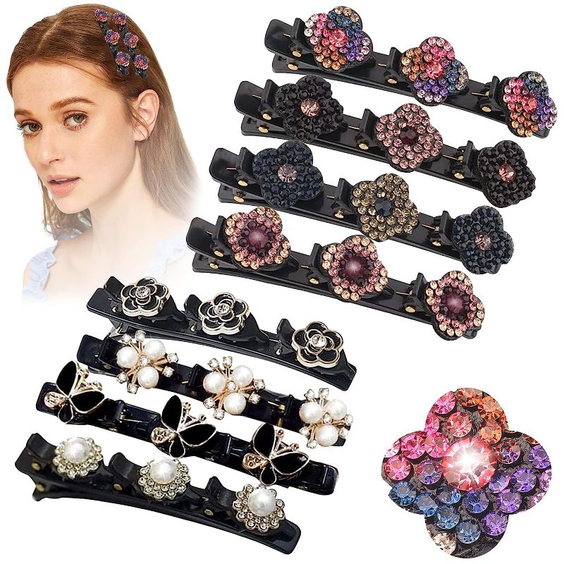 Photo 1 of 8PCS Sparkling Crystal Stone Braided Hair Clips,Braided Hair Clip with Rhinestones for women and girls,Rhinestone Flower Hair Clip with 3 Small Clips for Thick Hair
