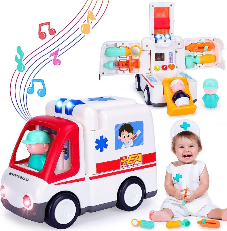Photo 1 of Baby Toys for 1 2 3 Year Old Boys Girls Ambulance Car Musical Toy for toddler 1-3 with Medical&Tools&Light&Sound Early Learning Educational Baby Toys 12-18 Months Kid Gifts for 1 2 3 Year Old Boy Girl
