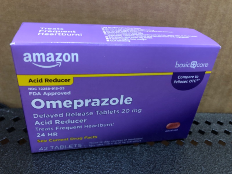 Photo 2 of Amazon Basic Care Omeprazole Delayed Release Tablets 20 mg, Acid Reducer, Treats Frequent Heartburn, 42 Count (Pack of 1)
