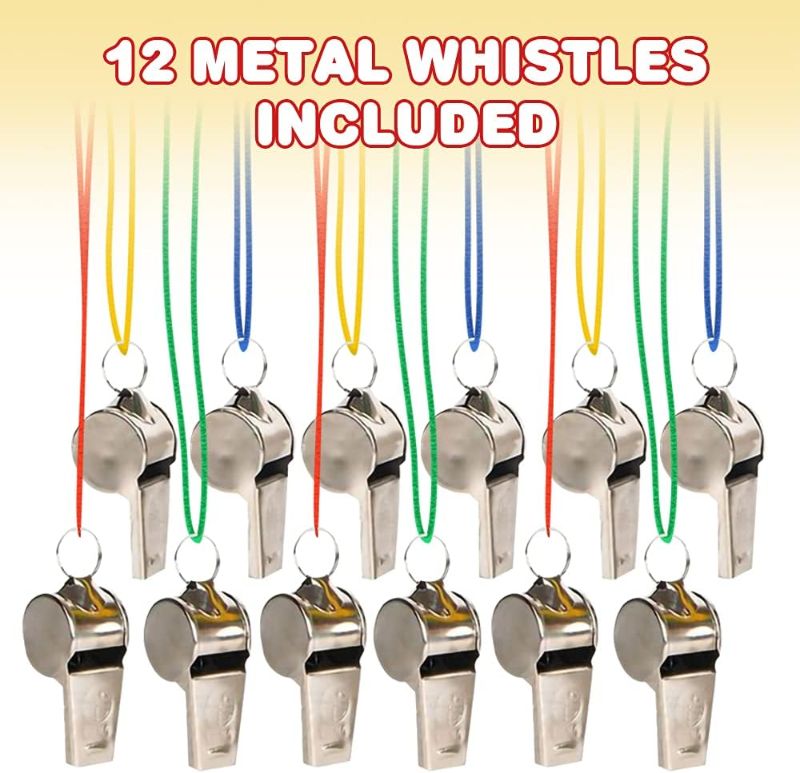 Photo 1 of ArtCreativity Metal Whistles For Kids, Set of 12, Kids’ Party Noisemakers, Variety Of Colors, Sports Party Favors, School Sports Supplies, Easter Egg Fillers, Great Party favor, Goody Bag Filler
