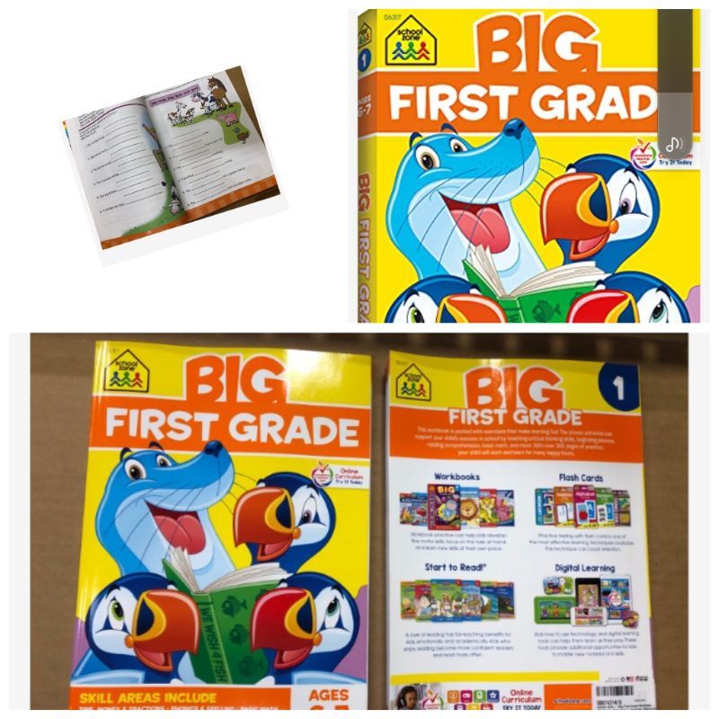 Photo 1 of 2PCS---School Zone - Big First Grade Workbook - 320 Spiral Pages, Ages 6 to 7, 1st Grade, Reading, Parts of Speech, Basic Math, Word Problems, Time, Money, Fractions, and More  