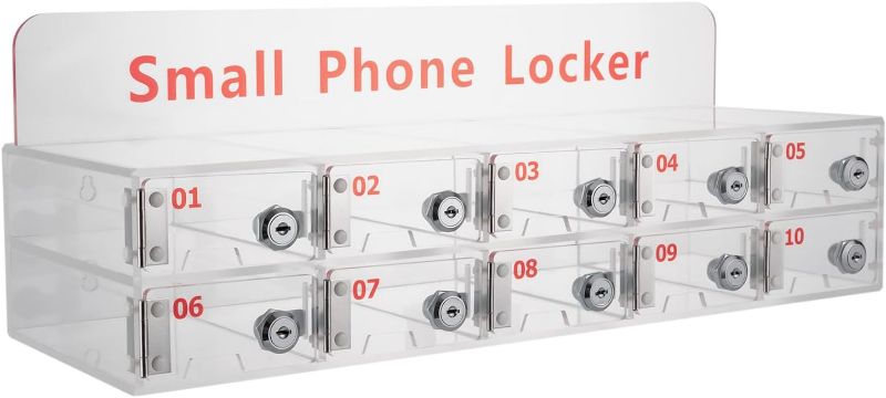 Photo 1 of Acrylic Cell Phone Locker Box, 10-Slots Cell Phone Storage Locker with Door Locks and Keys, Wall-Mounted Cell Phones Storage Cabinet Pocket Storage Locker Box, for Classroom and Conference Rooms
