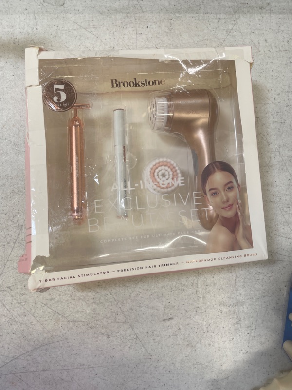 Photo 2 of Brookstone 3-in-1 Rose Gold Facial Skin Care Set | Facial Skin Care Products Include Facial Cleansing Brush, T-Bar Face Massager and Facial Epilator | Perfect Gift