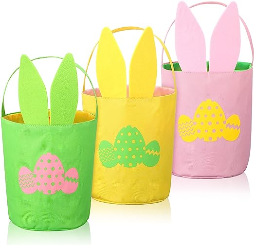 Photo 1 of 3 Pack Easter Bunny Basket Bags Empty Easter Baskets for Kids Easter Bunny Bags Bunny Ear Easter Totes Easter Buckets for Baby Shower Easter Holiday Toy Decor Storage