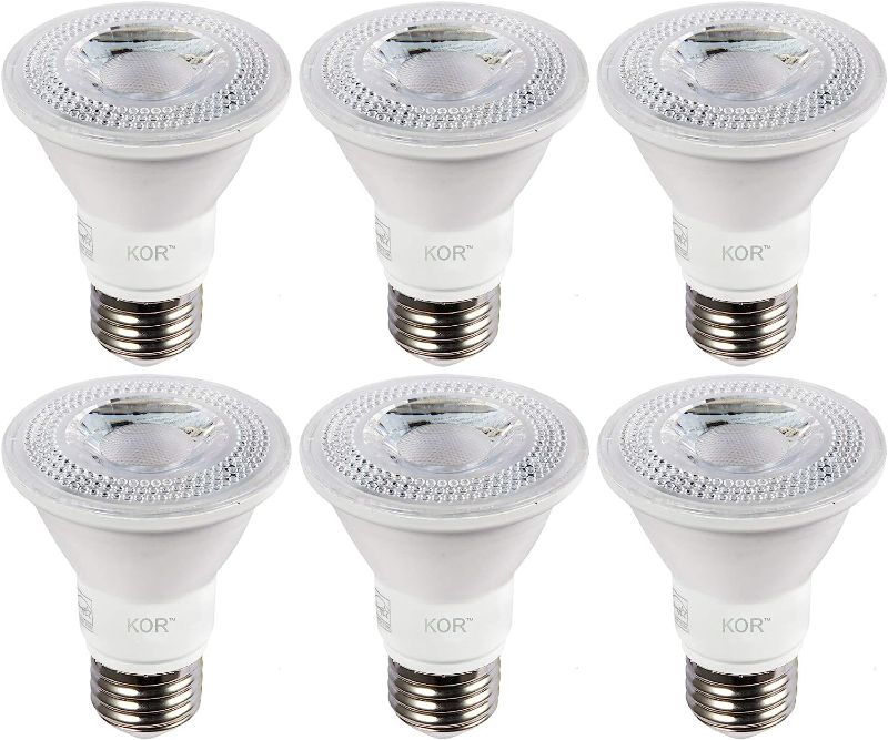 Photo 1 of (Pack of 6) KOR LED PAR20 Light Bulbs, 8W (Replaces 50W 50PAR20), 3000K Soft White, E26 Base, Dimmable, Waterproof Indoor / Outdoor Use, UL & Energy Star
