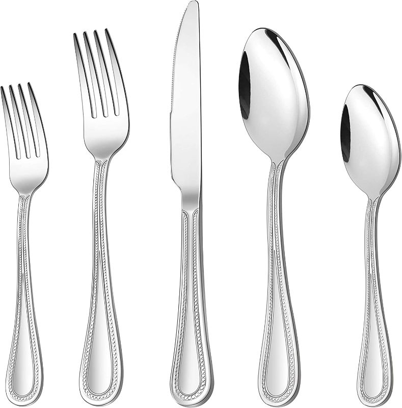 Photo 1 of 30-Piece Silverware Set, HaWare Stainless Steel Flatware Service for 6, Pearled Edge Tableware Cutlery Include Knife/Fork/Spoon, Beading Eating Utensil for Home, Mirror Polished, Dishwasher Safe
