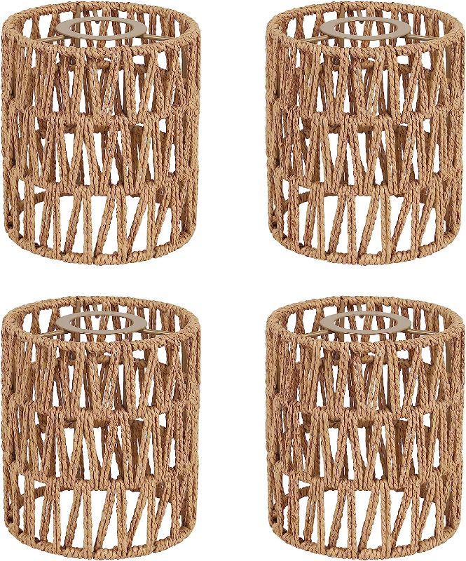 Photo 1 of 4 Pack Rattan Lamp Shade, Small Boho Lamp Shades Replacement, 5.9in Height, 5in Diameter, 1.53in Fitter, Cylinder Woven Lampshade for Floor Lamps, Pendant Light, Chandelier, Wall Sconces Light Fixture
