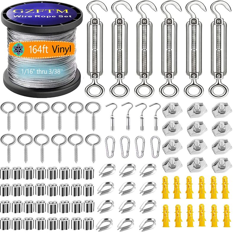 Photo 1 of 1/16 Wire Rope Kit,95PCS Vinyl Coated Aircraft Cable, Outdoor Light Guide Wire, 304 Vinyl Coated Stainless Steel Cable,Wire Cable for Outdoor,Garden,Kitchen,Craft (50M/165FT)
