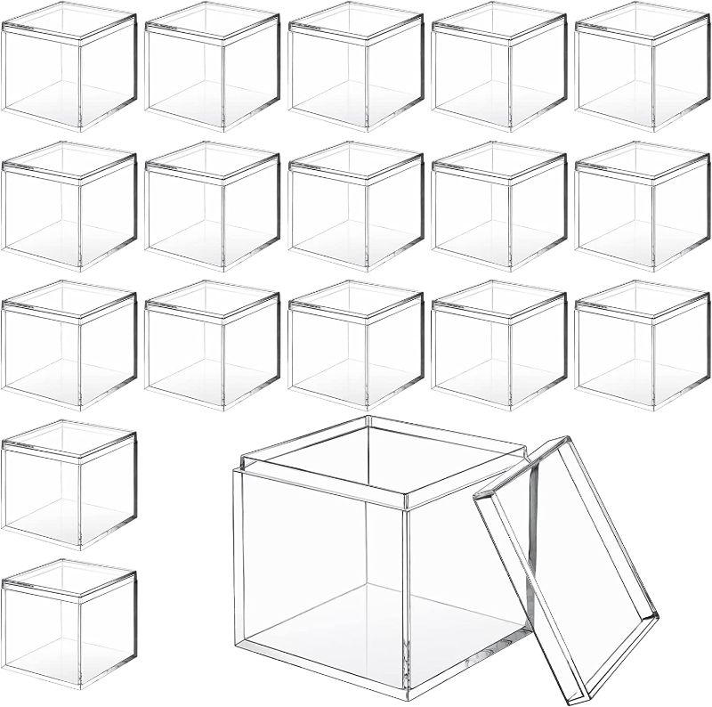 Photo 1 of 18 Pack Acrylic Boxes Clear Acrylic Cube Small Square Storage Box Acrylic Box with Lid Acrylic Display Box Stackable Small Container Clear Candy Cubes for Candy Jewelry Display (2.6 x 2.6 x 2.6 Inch)
