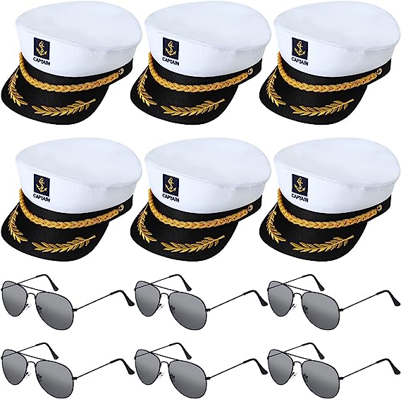 Photo 1 of 12 Pieces Yacht Captain Hat Sailor Ship Costume Set Captain's Yacht Sailors Hat Adjustable Sailor Ship Cap Polarized Sunglasses Lightweight Driving Sunglasses for Kids
