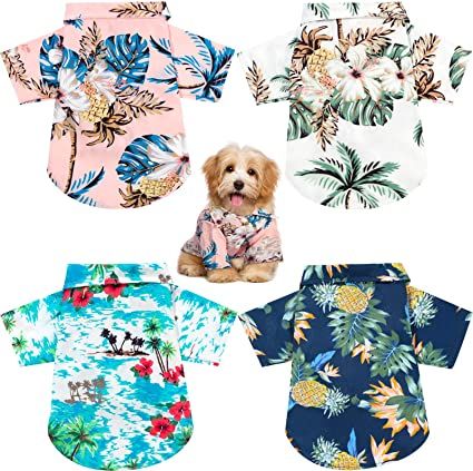 Photo 1 of 4 Pieces Pet Summer T-Shirts Hawaii Style Floral Dog Shirt Hawaiian Printed Pet T-Shirts Breathable Cool Clothes Beach Seaside Puppy Shirt XXL