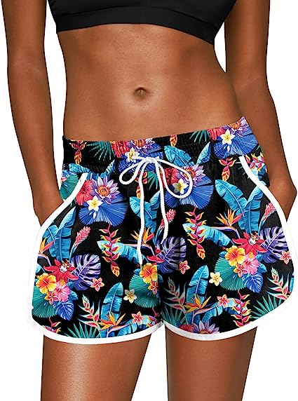 Photo 1 of For G and PL Women Summer Floral Beach Boardshorts with Pockets Swim Trunks L