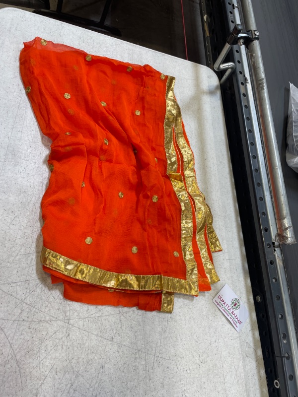 Photo 2 of EMBROIDERED ORANGE CHIFFON DUPATTA SCARF SHAWL WRAP SOFT 