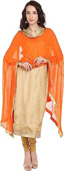 Photo 1 of EMBROIDERED ORANGE CHIFFON DUPATTA SCARF SHAWL WRAP SOFT 