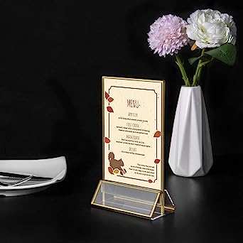 Photo 1 of Acrylic Gold Frames Sign Holders 4x6, Double Sided Table Menu Display Stand, Wedding Table Numbers Holder(6 Pack)