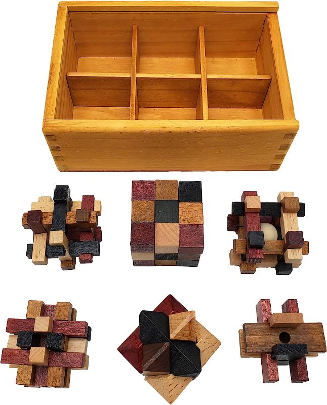 Photo 1 of LMC Products Wooden Brain Teaser Puzzles 6 Pack - 3D Brain Teasers for Adults & Kids - Educational and Fun Gift Ideas - Mind Puzzles for Adults