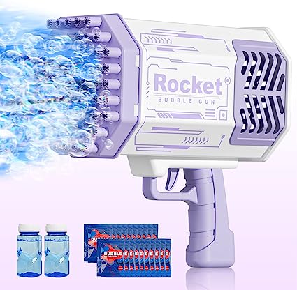 Photo 1 of Bubble Gun Rocket Bubbles Machine with Lights/Bubble Solution, Bazooka 69 Holes Bubbles Machine Kids Toys for Boys Girls Age 3+ Years Old,Summer Toy Gifts for Children Adult Birthday Wedding Party