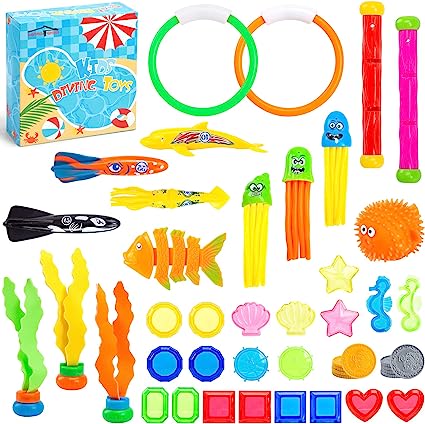 Photo 1 of LovesTown 31 PCS Diving Toy Set, Swimming Pool Toys Underwater Games Pool Party Favors Dive Water Fish Toys Sinking Gems, Diving Wand ,Rings ,Sea Animals for Kids
