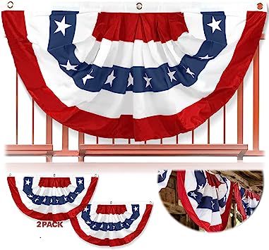 Photo 1 of Anley USA Pleated Fan Flag, 3x6 Ft American US Bunting Flags Patriotic Stars & Stripes - Sharp Color and Fade Resistant - United States 3 x 6 Ft Half Fan Banner(2 Pack)
