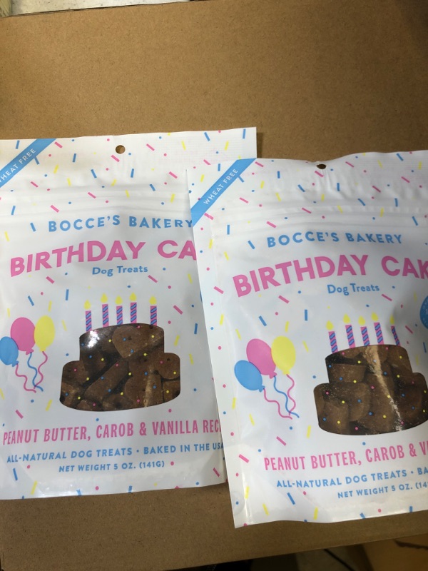 Photo 2 of 2 PACK Bocce's Bakery Birthday Cake Treats for Dogs - Special Edition Wheat-Free Dog Treats, Made with Real Ingredients, Baked in The USA, All-Natural Peanut Butter Vanilla Biscuits, 5 oz  BEST BY 01/27/24