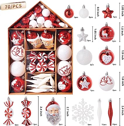 Photo 1 of 70pcs Christmas Balls Ornaments Set, Shatterproof Christmas Tree Ornament Decorations Set with Reusable Hand-held Gift Package for Christmas Tree, Hanging Ball for Holiday Wedding Party Decoration
