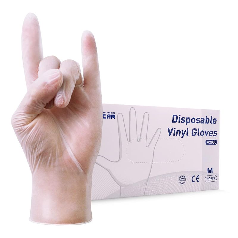 Photo 1 of 2 PACK Vinyl Disposable Gloves Medium 50 Pack 3 Mil Powder Latex Free Disposable Vinyl Gloves for Home Cleaning and Food Service SIZE M
