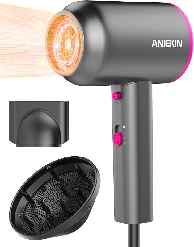 Photo 1 of ANIEKIN Hair Dryer with Diffuser, 1875W Ionic Blow Dryer, Professional Portable Hair Dryers & Accessories for Women Curly Hair, Grey
