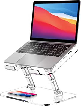 Photo 1 of Lpoake Adjustable Laptop Stand, Portable Ergonomic Computer Stand for Laptop, Foldable Laptop Riser for Desk, Compatible with 10 to 15.6 Inches Notebook Computer Laptops (Transparent)
