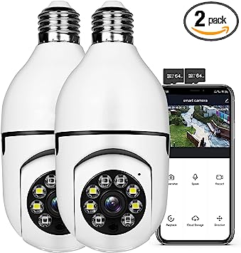 Photo 1 of UPULTRA Security Wireless Camera WiFi 1080P Smart for Home Surveillance Screw into The E27 Socket Spotlight Alarm Color Night Vision Two-Way Talk Motion Alarm PTZ 360 Degree(2packs with 64 SD Cards
