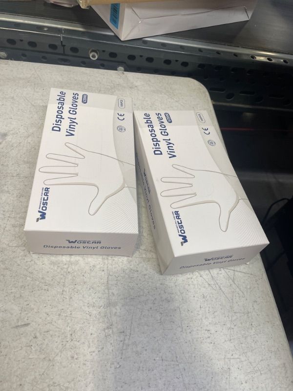 Photo 1 of 2 PACK Wostar Disposable Vinyl Exam Gloves XLarge 100 Powder Latex Free 3Mil Disposable Food Grade Vinyl Sterile Gloves M