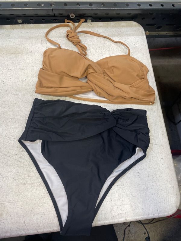 Photo 1 of  BROWN AND BLACK TWO PIECE BATHING SUIT S