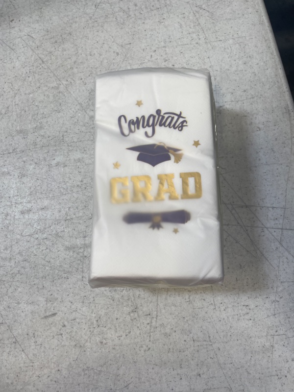 Photo 2 of 100 Pcs Congrats Grad Napkins Graduation Party Paper Napkins Supplies Class of 2023 Disposable Napkins 2-Ply Guest Towels for School University College Decors (White, Purple)