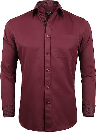 Photo 1 of Alizeal Men's Business Slim Fit Dress Shirt Long Sleeve Patchwork Button-Down Shirt L