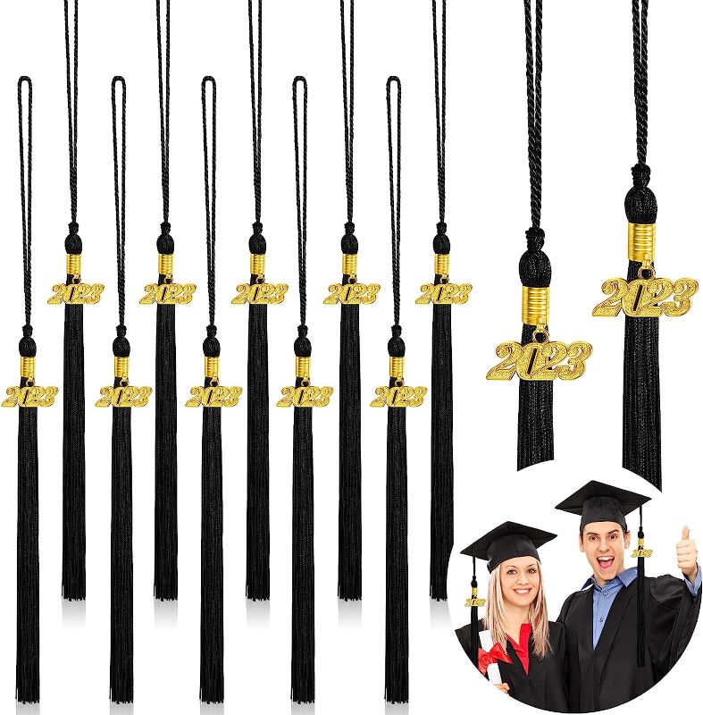 Photo 1 of 20 Pcs 2023 Graduation Tassel with Gold Date Drop, 2023 Graduation Cap Tassel Charm for Hat Graduation Party Ceremonies Decoration, 9.5'' (Black)