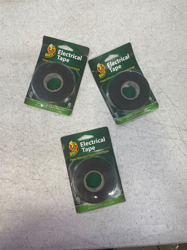 Photo 2 of 3 PACK ----- Duck Brand 551117 Professional Electrical Tape, 0.75-Inch by 66-Feet, Single Roll, Black Tape 3/4 Inch x 66 Feet (Single Roll) Black