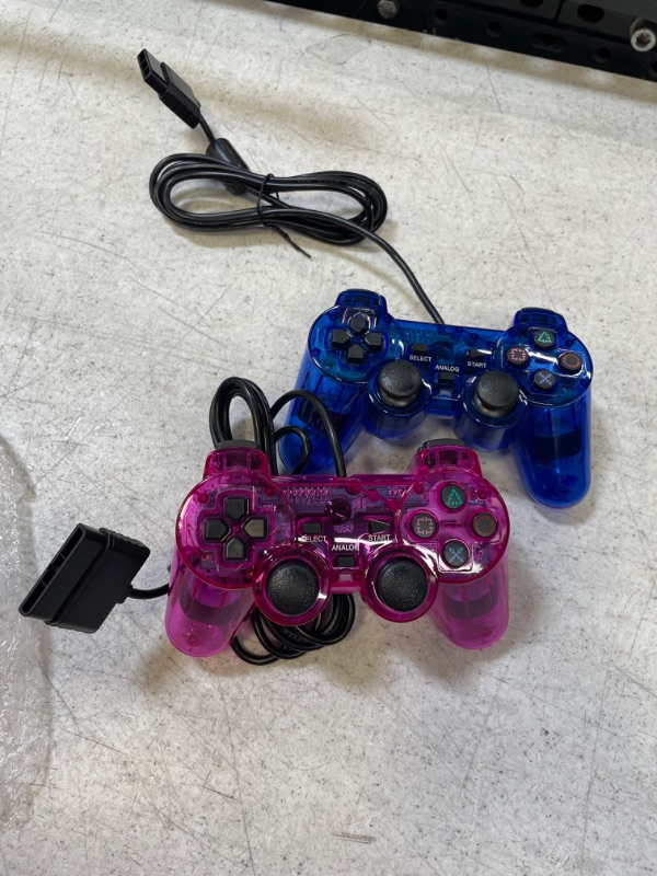 Photo 2 of 2 Pack PS2 Wired Controller,Double Shock Gamepad Compatible with Playstation 2 Console (Clear Purple and Clear Blue)