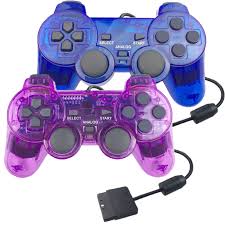 Photo 1 of 2 Pack PS2 Wired Controller,Double Shock Gamepad Compatible with Playstation 2 Console (Clear Purple and Clear Blue)