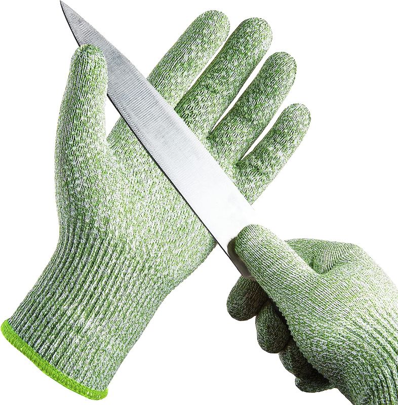 Photo 1 of 2 PACK --- COOLJOB Food Grade Cut Resistant Gloves for Chef in Kitchen, Bamboo Rayon Safety Work Gloves Level 5 A3 Cutting Protection, High Performance, Machine Washable, Non-slip Grippy Dots 
