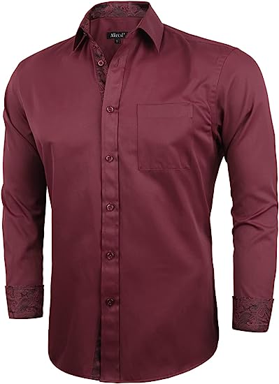 Photo 1 of Alizeal Men's Business Slim Fit Dress Shirt Long Sleeve Patchwork Button-Down Shirt L