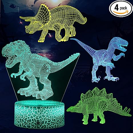 Photo 1 of 3D Illusion Dinosaur Night Light for Boys, Dimmable LED Nightlight with Timer Remote Control and 7 Color Changing Decor Lamp, Christmas Birthday Gifts Dinosaur Toys for Kids Boys Girls 3-5 5-7 8-12