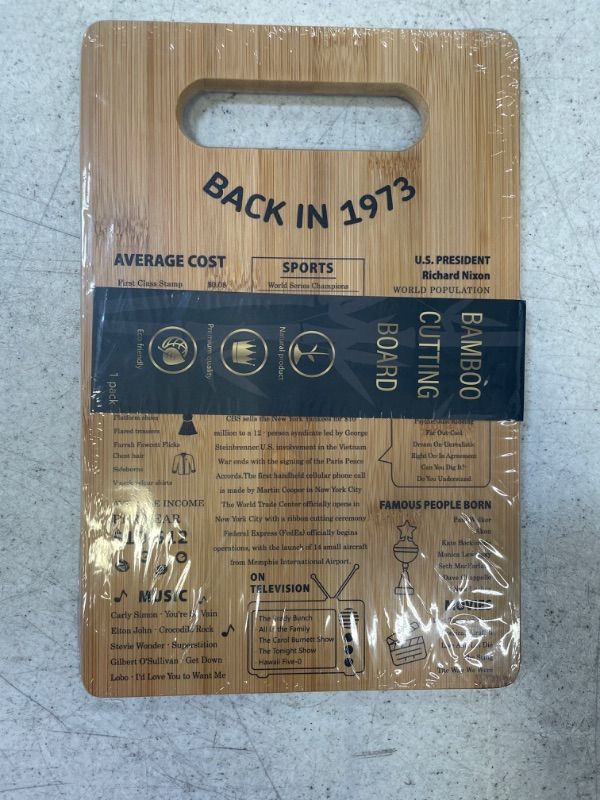 Photo 2 of 50th Wedding Anniversary Cutting Board Gifts for Women Men Marriage Gifts for Couple 1973 Poster Back In 1973 50th Anniversary Decorations 100% Organic Bamboo Pre Oiled 11"L x 7"W x 0.5"Th